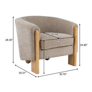 English Elm Boucle Textured Accent Chair with Rubberwood Legs for Living Room or Bedroom Light Brown/Natural N776P469088B