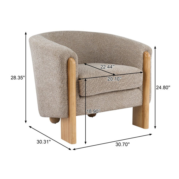 English Elm Boucle Textured Accent Chair with Rubberwood Legs for Living Room or Bedroom Light Brown/Natural N776P469088B