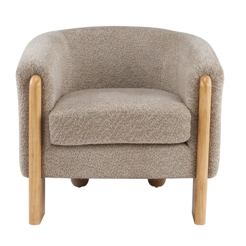 English Elm Boucle Textured Accent Chair with Rubberwood Legs for Living Room or Bedroom Light Brown/Natural N776P469088B