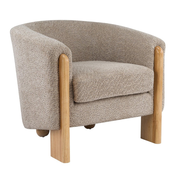 English Elm Boucle Textured Accent Chair with Rubberwood Legs for Living Room or Bedroom Light Brown/Natural N776P469088B