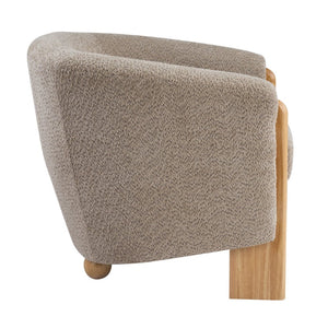 English Elm Boucle Textured Accent Chair with Rubberwood Legs for Living Room or Bedroom Light Brown/Natural N776P469088B