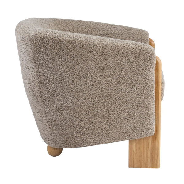 English Elm Boucle Textured Accent Chair with Rubberwood Legs for Living Room or Bedroom Light Brown/Natural N776P469088B
