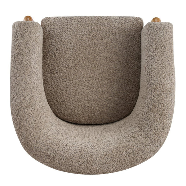 English Elm Boucle Textured Accent Chair with Rubberwood Legs for Living Room or Bedroom Light Brown/Natural N776P469088B