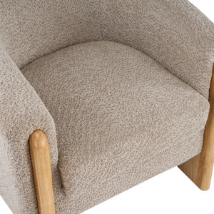English Elm Boucle Textured Accent Chair with Rubberwood Legs for Living Room or Bedroom Light Brown/Natural N776P469088B