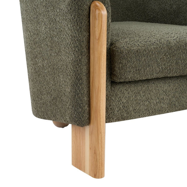 English Elm Boucle Textured Accent Chair with Rubberwood Legs for Living Room or Bedroom Natural/Olive Green N776P469088G