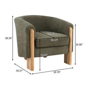 English Elm Boucle Textured Accent Chair with Rubberwood Legs for Living Room or Bedroom Natural/Olive Green N776P469088G