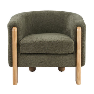 English Elm Boucle Textured Accent Chair with Rubberwood Legs for Living Room or Bedroom Natural/Olive Green N776P469088G