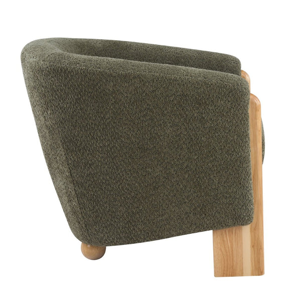 English Elm Boucle Textured Accent Chair with Rubberwood Legs for Living Room or Bedroom Natural/Olive Green N776P469088G