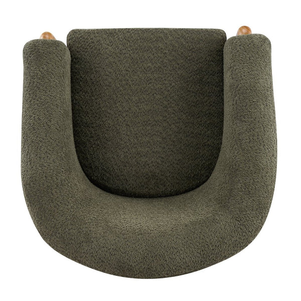 English Elm Boucle Textured Accent Chair with Rubberwood Legs for Living Room or Bedroom Natural/Olive Green N776P469088G
