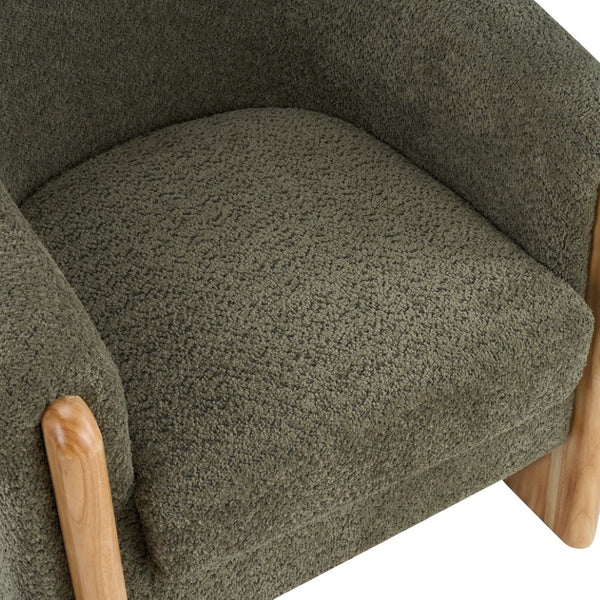 English Elm Boucle Textured Accent Chair with Rubberwood Legs for Living Room or Bedroom Natural/Olive Green N776P469088G