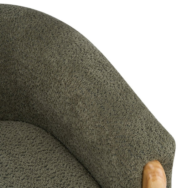 English Elm Boucle Textured Accent Chair with Rubberwood Legs for Living Room or Bedroom Natural/Olive Green N776P469088G