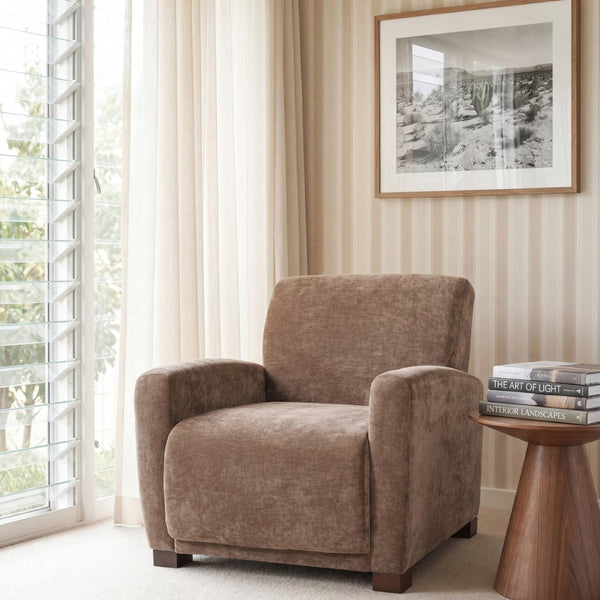 English Elm Aurora Upholstered Accent Armchair Tailored Cushioning for Reading Nooks and Bedroom Corners Brown N776P469982B