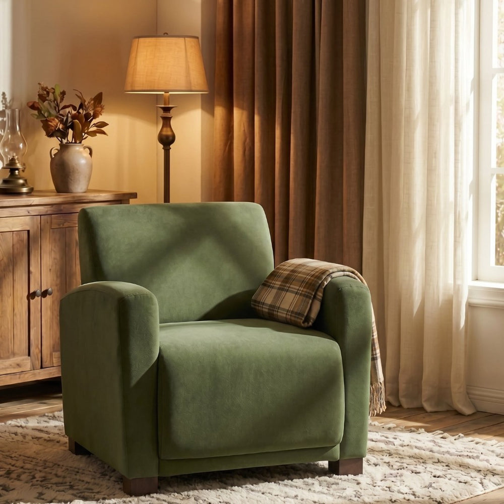 English Elm Aurora Upholstered Accent Armchair Tailored Cushioning for Reading Nooks and Bedroom Corners Olive Green N776P469982G
