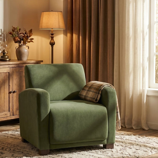 English Elm Aurora Upholstered Accent Armchair Tailored Cushioning for Reading Nooks and Bedroom Corners Olive Green N776P469982G