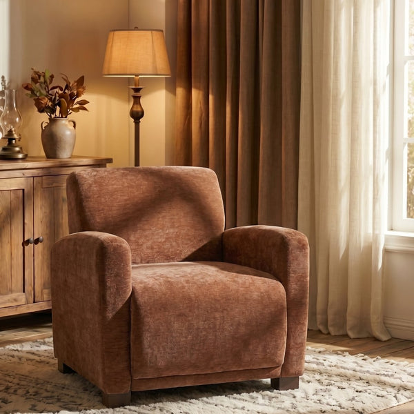 English Elm Aurora Upholstered Accent Armchair Tailored Cushioning for Reading Nooks and Bedroom Corners Brick red N776P469982R