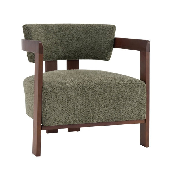 English Elm Boucle Accent Arm Chairs Set of Two Mid Century Walnut Rubberwood Living Room Seating N776P481462G-2