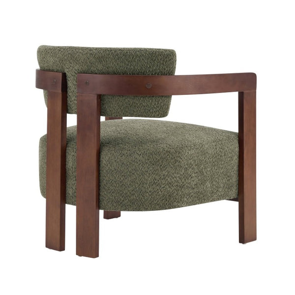 English Elm Boucle Accent Arm Chairs Set of Two Mid Century Walnut Rubberwood Living Room Seating N776P481462G-2