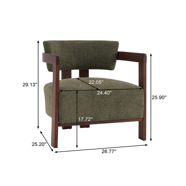 English Elm Boucle Textured Mid-century Accent Chair with Solid Rubberwood Walnut Legs for Reading Nooks Olive / Walnut N776P481462G
