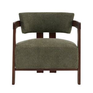 English Elm Boucle Textured Mid-century Accent Chair with Solid Rubberwood Walnut Legs for Reading Nooks Olive / Walnut N776P481462G