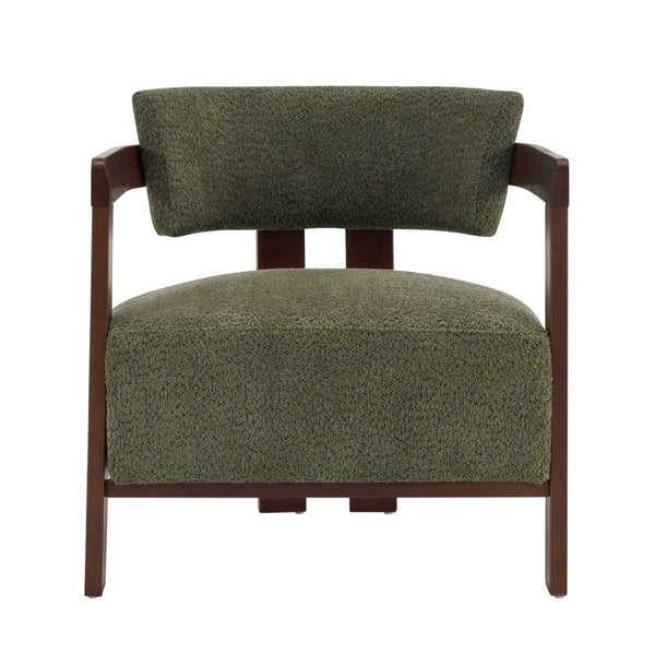 English Elm Boucle Textured Mid-century Accent Chair with Solid Rubberwood Walnut Legs for Reading Nooks Olive / Walnut N776P481462G