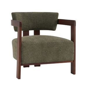 English Elm Boucle Textured Mid-century Accent Chair with Solid Rubberwood Walnut Legs for Reading Nooks Olive / Walnut N776P481462G