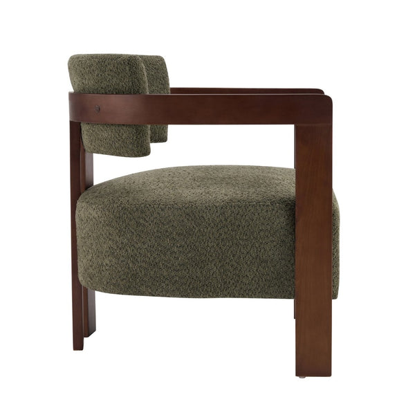 English Elm Boucle Textured Mid-century Accent Chair with Solid Rubberwood Walnut Legs for Reading Nooks Olive / Walnut N776P481462G