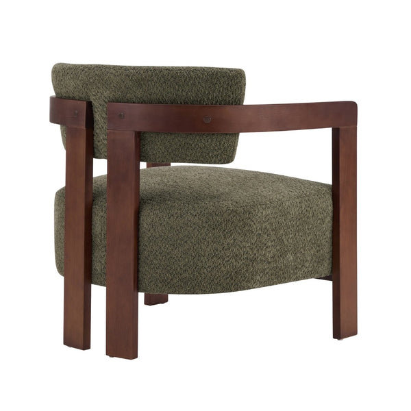 English Elm Boucle Textured Mid-century Accent Chair with Solid Rubberwood Walnut Legs for Reading Nooks Olive / Walnut N776P481462G