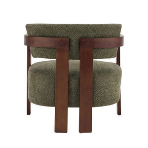 English Elm Boucle Textured Mid-century Accent Chair with Solid Rubberwood Walnut Legs for Reading Nooks Olive / Walnut N776P481462G