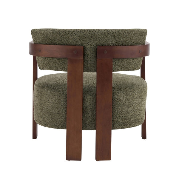 English Elm Boucle Textured Mid-century Accent Chair with Solid Rubberwood Walnut Legs for Reading Nooks Olive / Walnut N776P481462G