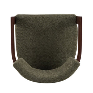 English Elm Boucle Textured Mid-century Accent Chair with Solid Rubberwood Walnut Legs for Reading Nooks Olive / Walnut N776P481462G