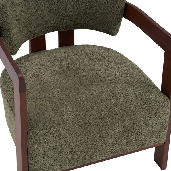English Elm Boucle Textured Mid-century Accent Chair with Solid Rubberwood Walnut Legs for Reading Nooks Olive / Walnut N776P481462G