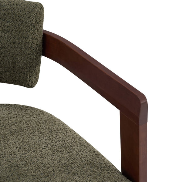 English Elm Boucle Textured Mid-century Accent Chair with Solid Rubberwood Walnut Legs for Reading Nooks Olive / Walnut N776P481462G
