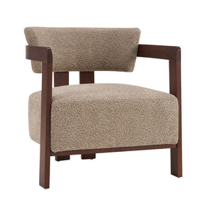 English Elm Boucle Accent Arm Chair Set of Two with Walnut Rubberwood Frame Mid Century Modern Light Brown / Walnut N776P481462L-2