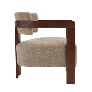 English Elm Boucle Accent Arm Chair Set of Two with Walnut Rubberwood Frame Mid Century Modern Light Brown / Walnut N776P481462L-2