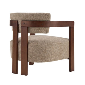English Elm Boucle Accent Arm Chair Set of Two with Walnut Rubberwood Frame Mid Century Modern Light Brown / Walnut N776P481462L-2