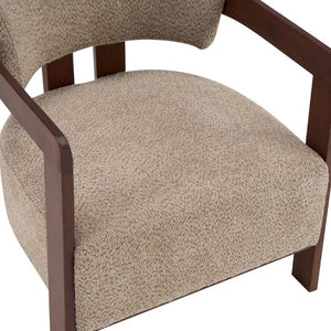 English Elm Boucle Accent Arm Chair Set of Two with Walnut Rubberwood Frame Mid Century Modern Light Brown / Walnut N776P481462L-2