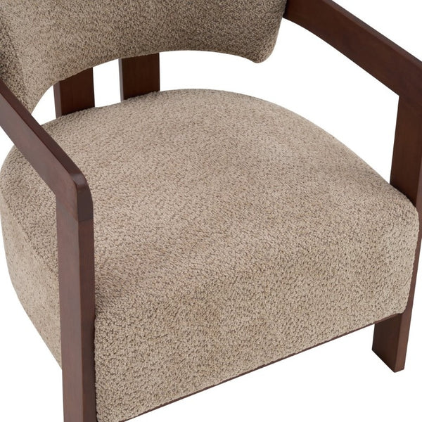 English Elm Boucle Accent Arm Chair Set of Two with Walnut Rubberwood Frame Mid Century Modern Light Brown / Walnut N776P481462L-2