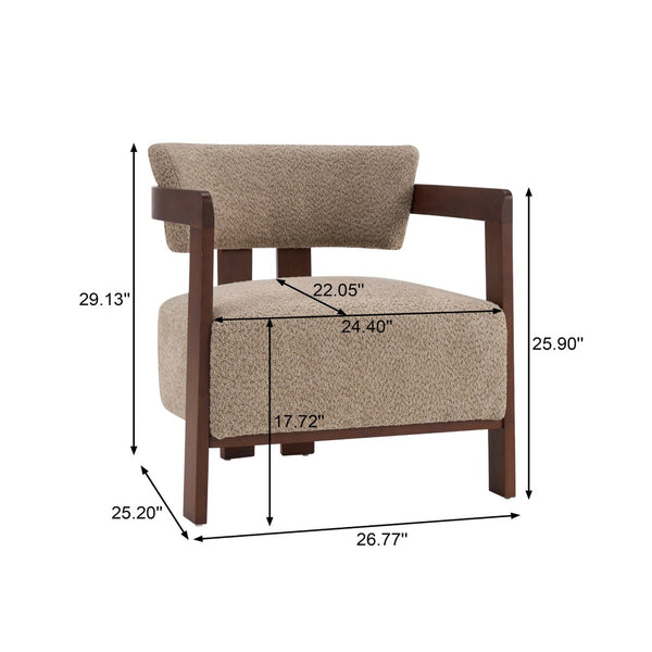 English Elm Boucle Textured Mid-century Accent Chair with Solid Rubberwood Walnut Legs for Reading Nooks Light Brown / Walnut N776P481462L