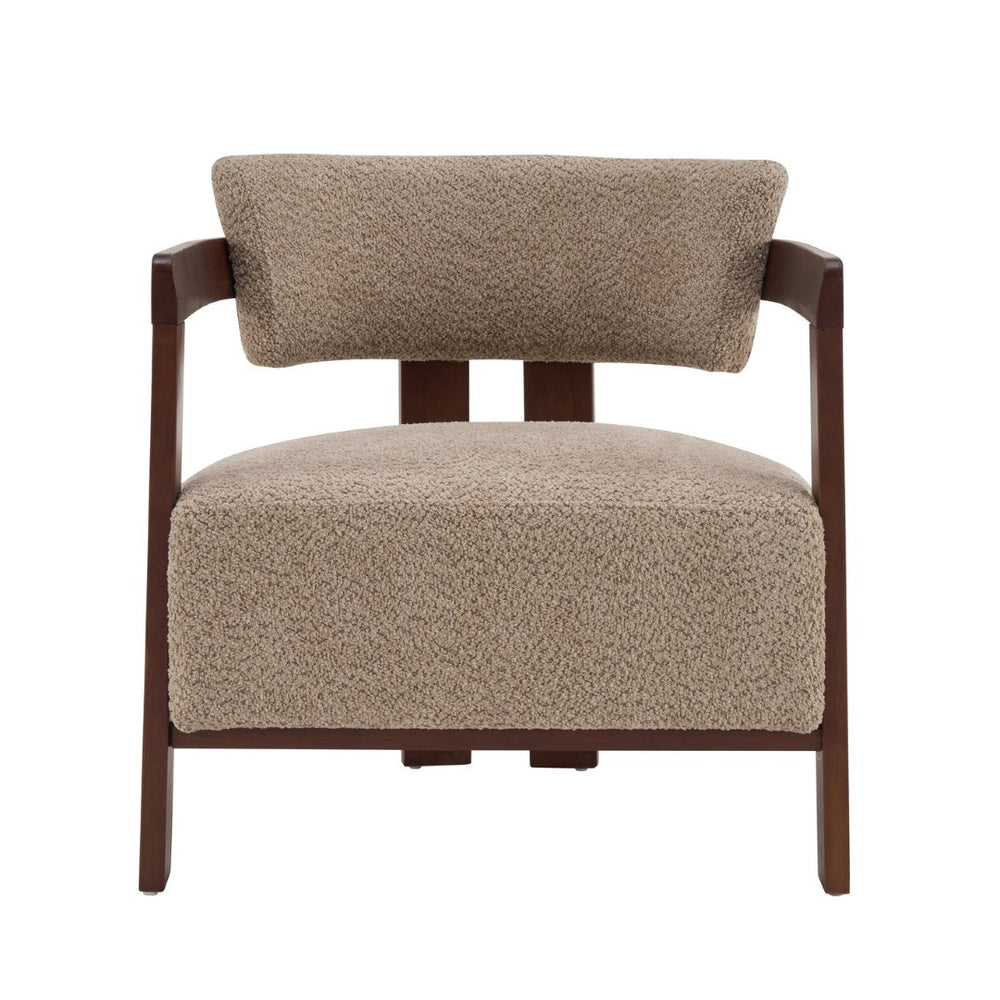 English Elm Boucle Textured Mid-century Accent Chair with Solid Rubberwood Walnut Legs for Reading Nooks Light Brown / Walnut N776P481462L