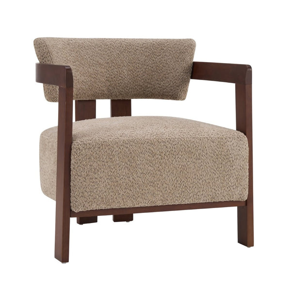 English Elm Boucle Textured Mid-century Accent Chair with Solid Rubberwood Walnut Legs for Reading Nooks Light Brown / Walnut N776P481462L