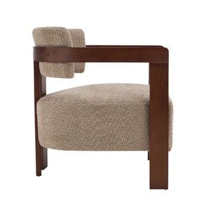 English Elm Boucle Textured Mid-century Accent Chair with Solid Rubberwood Walnut Legs for Reading Nooks Light Brown / Walnut N776P481462L