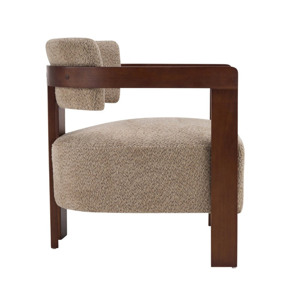 English Elm Boucle Textured Mid-century Accent Chair with Solid Rubberwood Walnut Legs for Reading Nooks Light Brown / Walnut N776P481462L