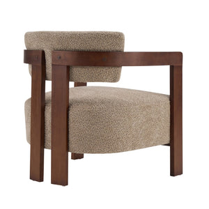 English Elm Boucle Textured Mid-century Accent Chair with Solid Rubberwood Walnut Legs for Reading Nooks Light Brown / Walnut N776P481462L