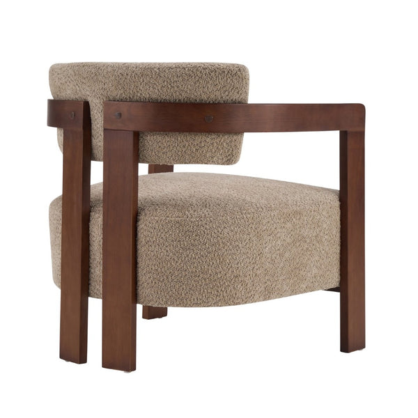 English Elm Boucle Textured Mid-century Accent Chair with Solid Rubberwood Walnut Legs for Reading Nooks Light Brown / Walnut N776P481462L