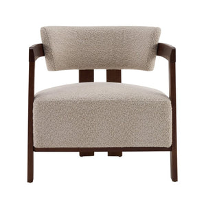English Elm Boucle Accent Arm Chair Set of Two with Walnut Rubberwood Frame Mid Century Modern Walnut / Wheat N776P481462W-2
