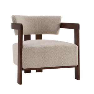 English Elm Boucle Accent Arm Chair Set of Two with Walnut Rubberwood Frame Mid Century Modern Walnut / Wheat N776P481462W-2