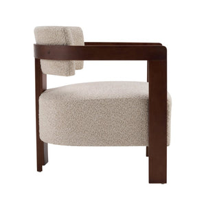 English Elm Boucle Accent Arm Chair Set of Two with Walnut Rubberwood Frame Mid Century Modern Walnut / Wheat N776P481462W-2