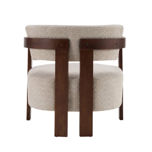 English Elm Boucle Accent Arm Chair Set of Two with Walnut Rubberwood Frame Mid Century Modern Walnut / Wheat N776P481462W-2