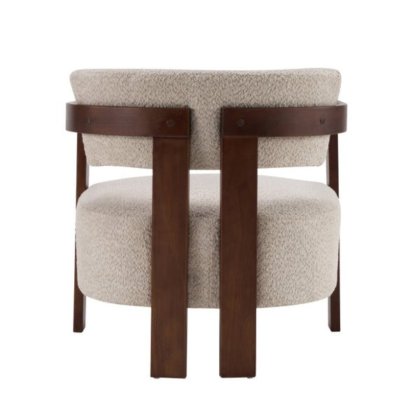 English Elm Boucle Accent Arm Chair Set of Two with Walnut Rubberwood Frame Mid Century Modern Walnut / Wheat N776P481462W-2