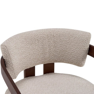 English Elm Boucle Accent Arm Chair Set of Two with Walnut Rubberwood Frame Mid Century Modern Walnut / Wheat N776P481462W-2